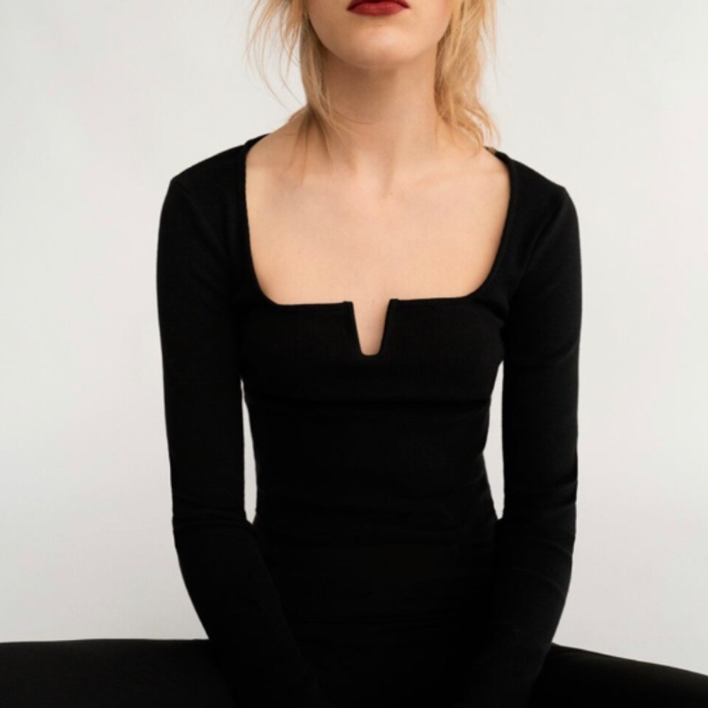 Zara | Square Neck Shirt Black Size Small
